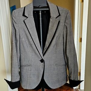 Anne Klein Gray Glen Plaid Blazer with Black Trim